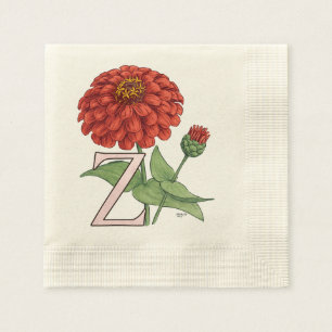 Z für Zinnia-Blumen-Monogramm-Blumenkunst Serviette
