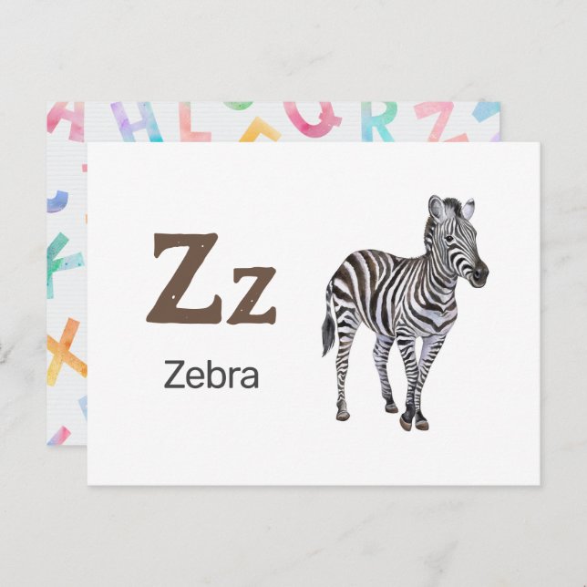 Z ist für Zebra - Alphabet Flash Card Postkarte (Vorne/Hinten)