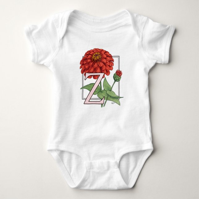 Z ist für Zinnias-Blumen-Monogramm Baby Strampler (Vorderseite)