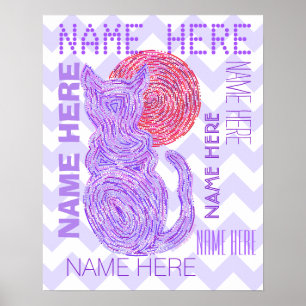 Z Lila Katze und Mond Katze lange Zickzack Poster
