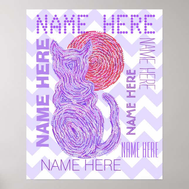 Z Lila Katze und Mond Katze lange Zickzack Poster (Vorne)