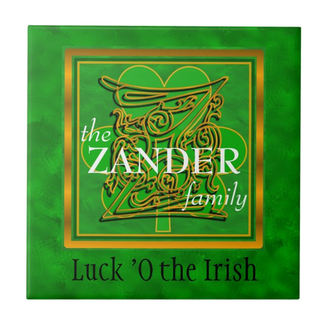 Z "Luck of the Irish" Familie Custom Monogram Tile Fliese (Vorderseite)