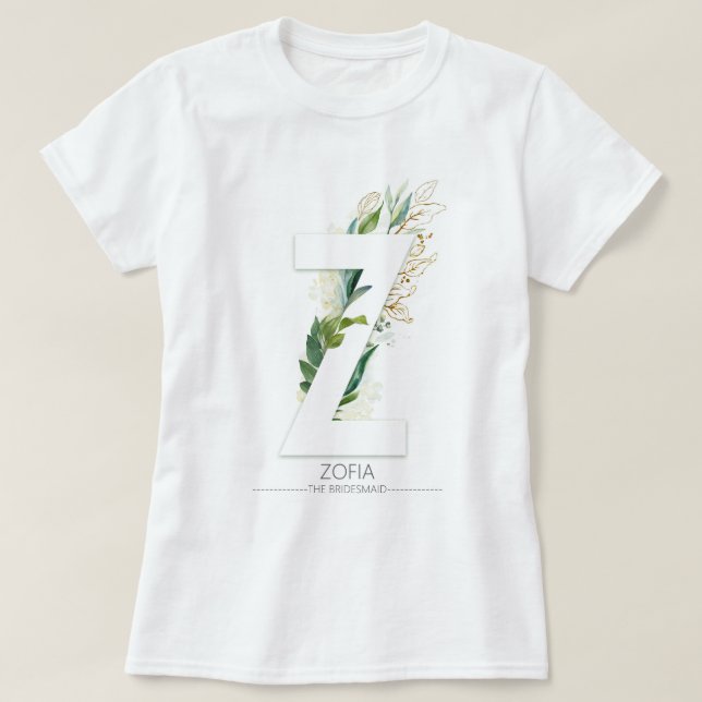 Z Monogram Gold Greenery Blätter Elegant T-Shirt (Design vorne)