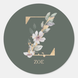 Z Monogramm Floral Personalisiert Runder Aufkleber