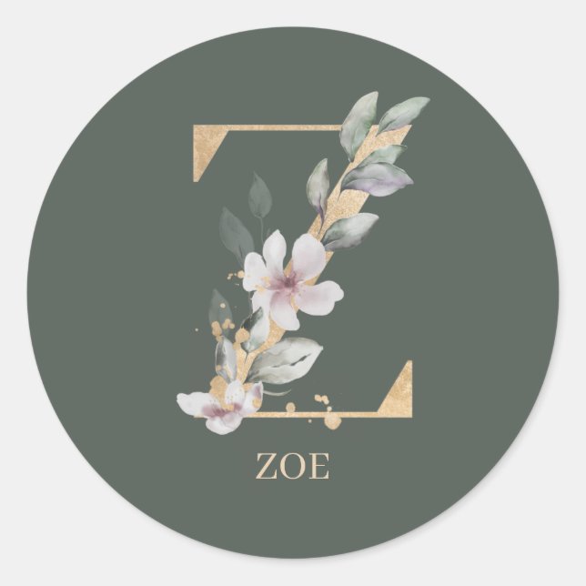 Z Monogramm Floral Personalisiert Runder Aufkleber (Vorderseite)