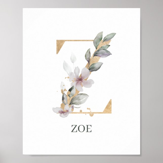 Z Monogramm florales Personalisiertes Poster (Vorne)