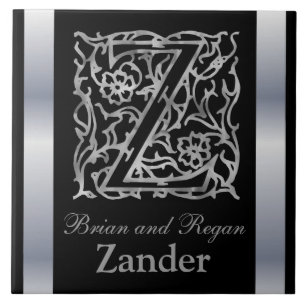 Z Monogramm und Name "Besque on Black" Keramik Til Fliese