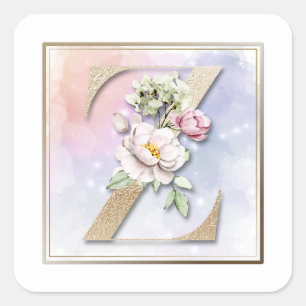 Z Monogramm Weiße Rose Quadratischer Aufkleber