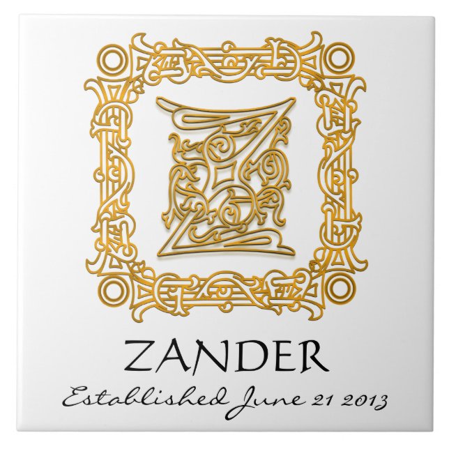 "Z" Nachname Hochzeitstag Monogramm Tile Fliese (Vorderseite)