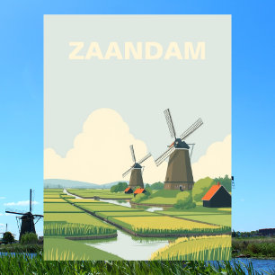 Zaandam, Niederlande Windmühlen Reise Vintage Postkarte