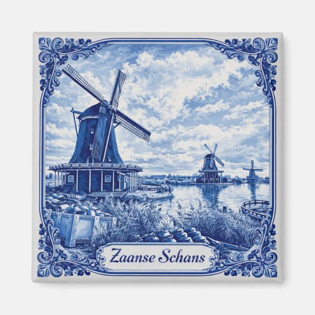 Zaanse Schans Delft Blue style magnet (Vorne)