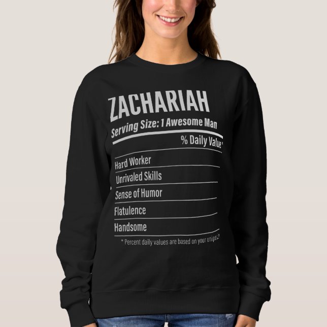 Zachariah Serving Size Nutrition Label Kalorien Sweatshirt (Vorderseite)