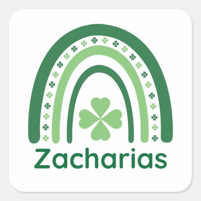 Zacharias Name Clover Boho Rainbow Quadratischer Aufkleber (Vorderseite)