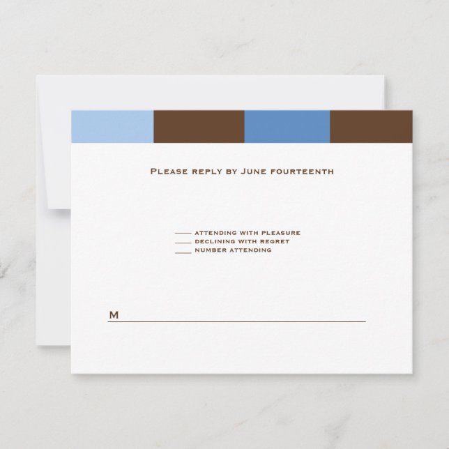 Zachary Blue Brown RSVP Karte (Vorderseite)