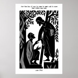 Zachäus und Jesus Kunst Druck Lukas 19 Schrift Poster