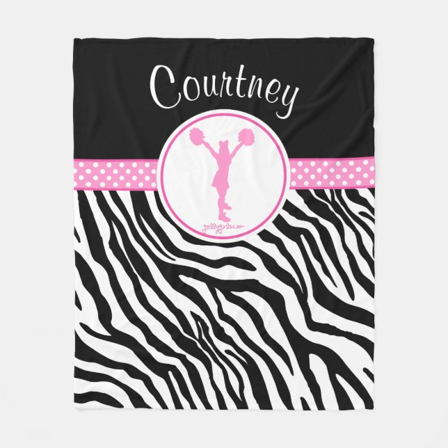 Zacken Sie Ihre Namenszebra-Druck Cheerleader/Pom Fleecedecke (Vorderseite)