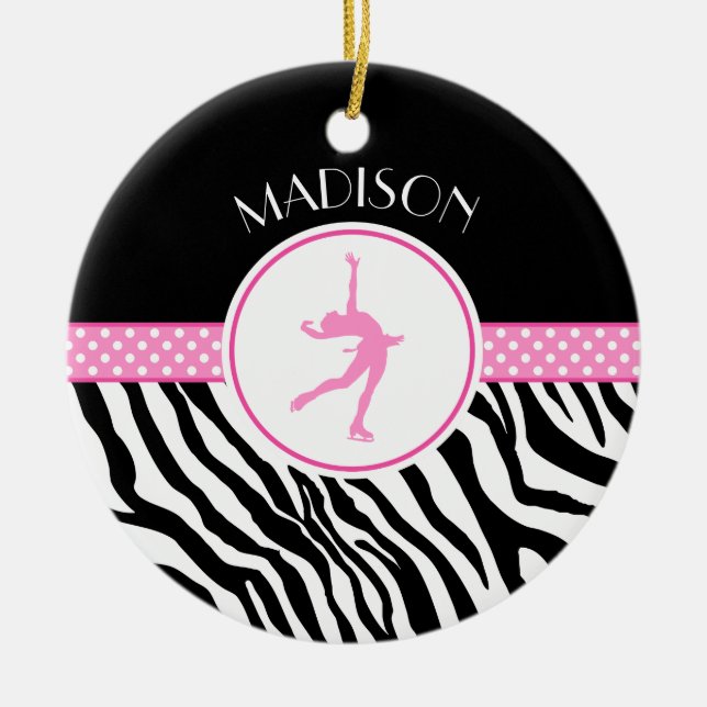 Zacken Sie Ihre Namenszebra-Druck-Zahl Skaten aus Keramik Ornament (Vorne)