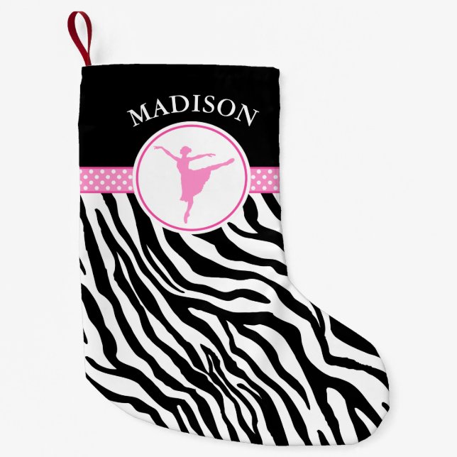 Zacken Sie Ihren Namenszebra-Druck-Ballett-Tänzer Kleiner Weihnachtsstrumpf (Vorderseite)
