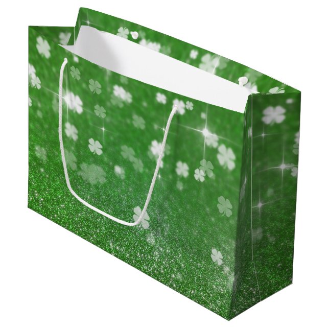 Zackenbarsch Glitzer Clover - Große Geschenktasche Große Geschenktüte (Vorderseite Schrägansicht)