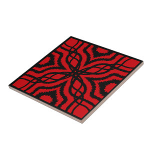 Zackenpaint Spritzer Mirrored Lines Black On Red Fliese