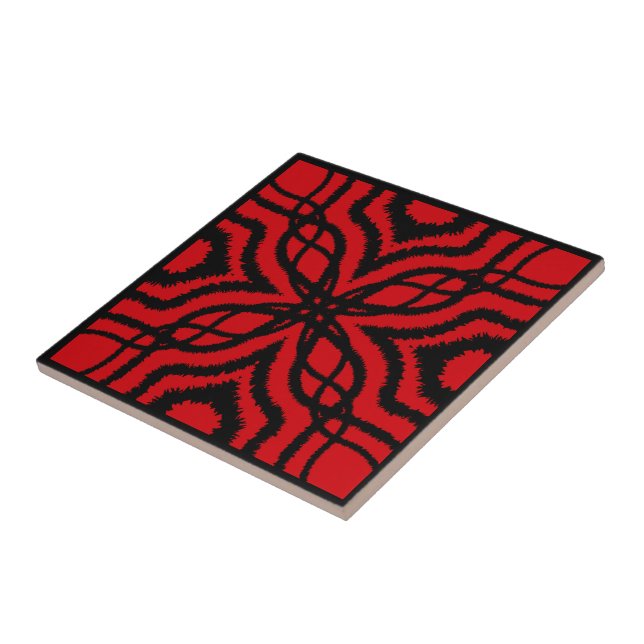 Zackenpaint Spritzer Mirrored Lines Black On Red Fliese (Seite)
