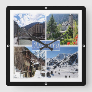 zAD003 ANDORRA, La Vella, Mosaik, Quadratische Wanduhr