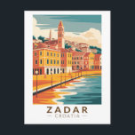 Zadar Kroatien Kunstvoll wandern im Valle Verzasca Postkarte<br><div class="desc">Zadar Retrovektor-Reisedesign. Zadar,  eine Stadt an der kroatischen Dalmatiner-Küste,  ist für die römischen und Venezianischen Ruinen der Halbinsel Altstadt bekannt.</div>