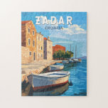 Zadar Kroatien Reisen Vintag Puzzle<br><div class="desc">Zadar Retrovektor-Reisedesign. Zadar,  eine Stadt an der kroatischen Dalmatiner-Küste,  ist für die römischen und Venezianischen Ruinen der Halbinsel Altstadt bekannt.</div>