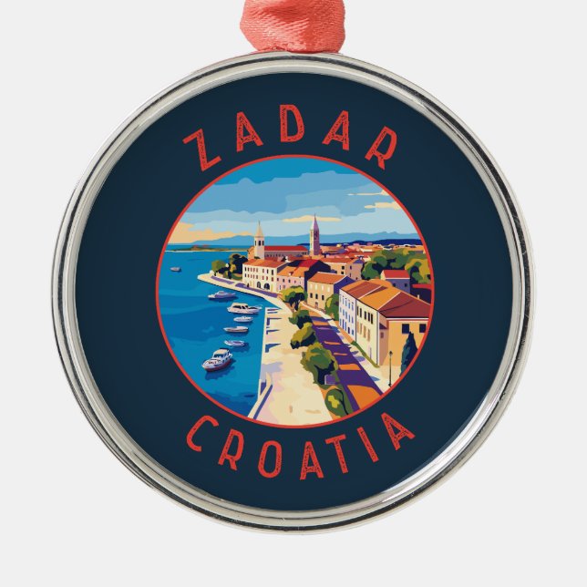 Zadar Kroatien Retro Distressed Circle Ornament Aus Metall (Vorne)