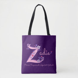 Zadie Letter Z Monogram Art & Name Bedeutung Tasch