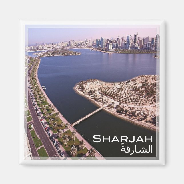 zAE016 SHARJAH panorama, VAE, Kühlschrank Magnet (Vorne)