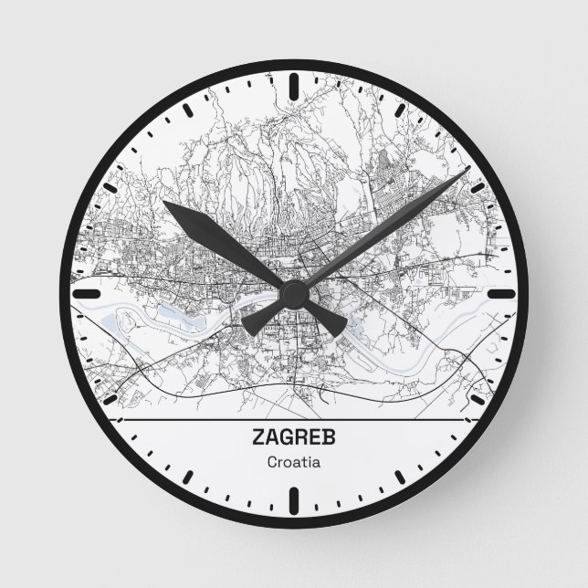 Zagreb Clock City Line Art Runde Wanduhr (Vorderseite)