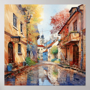 Zagreb Kroatien Reisen Wasserfarben Kunst, Dichtun Poster