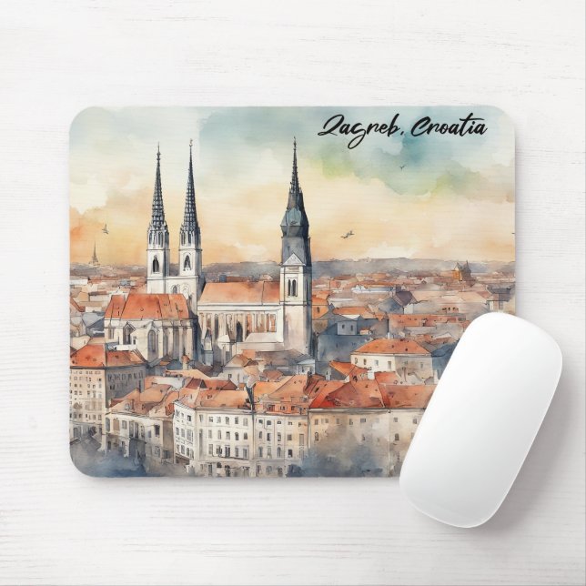 Zagreb Kroatien Stadt Silhouette Wasserfarbe Mousepad (Mit Mouse)