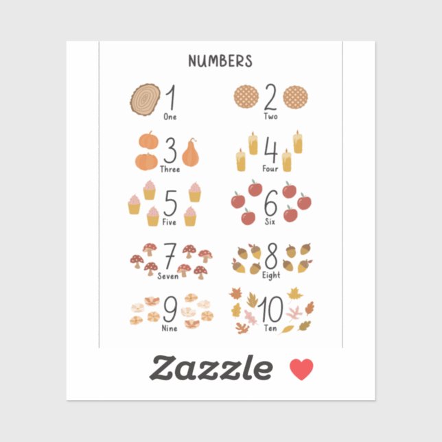 Zahl 1 - 10 in Fall Ästhetische Kinder Bildung Aufkleber (Blatt)