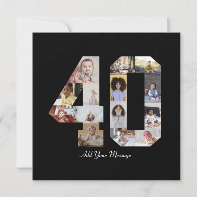 Zahl 40 FotoCollage Dankeskarte (Vorderseite)