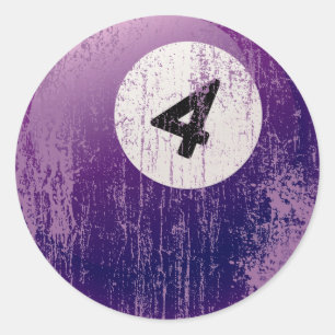 ZAHL 4 BILLIARDS BALL - ERODETER UND ALTER STIL RUNDER AUFKLEBER