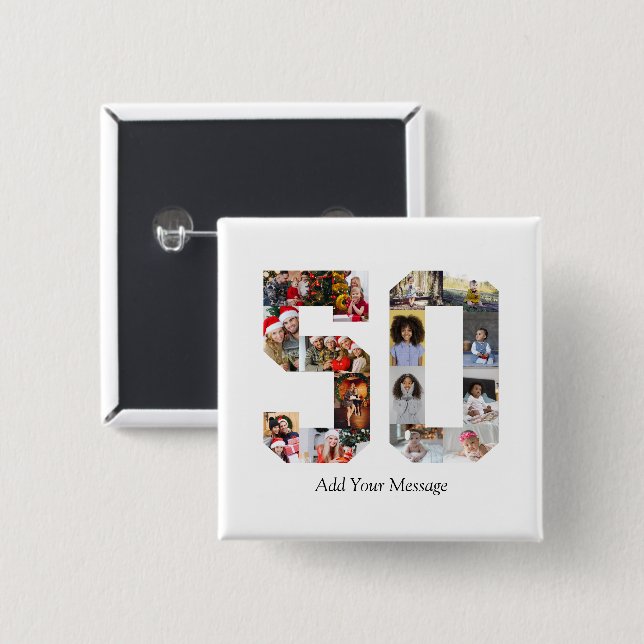 Zahl 50 FotoCollage Button (Vorne & Hinten)