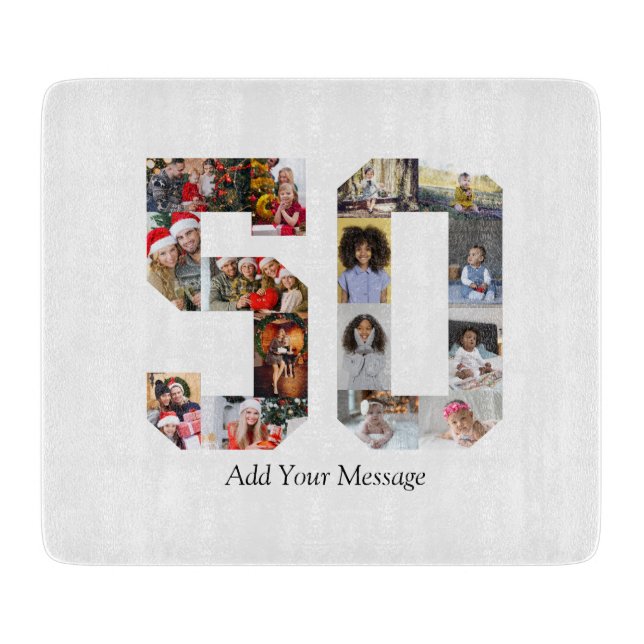 Zahl 50 FotoCollage Schneidebrett (Vorderseite)