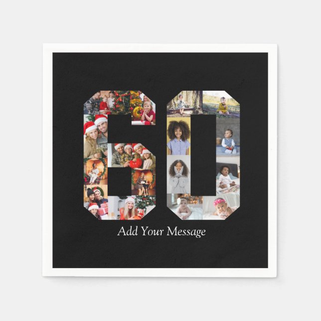 Zahl 60 FotoCollage Serviette (Vorderseite)
