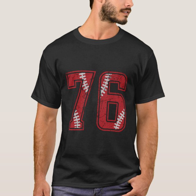 Zahl 76 Beunruhigte Baseball-Jersey-Nummer T-Shirt (Vorderseite)