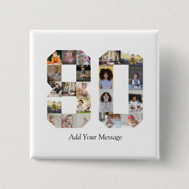 Zahl 80 FotoCollage Button (Vorderseite)