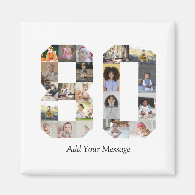 Zahl 80 FotoCollage Magnet (Vorne)