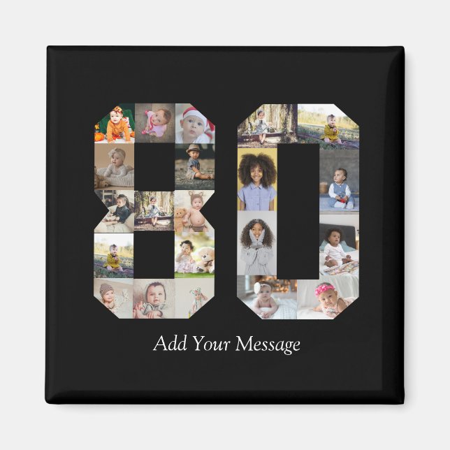 Zahl 80 FotoCollage Magnet (Vorne)