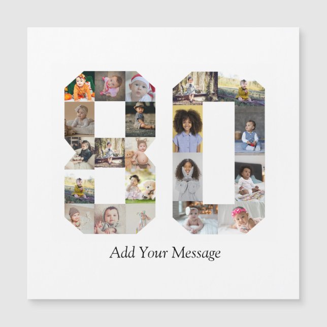 Zahl 80 FotoCollage Magnetkarte (Vorderseite)