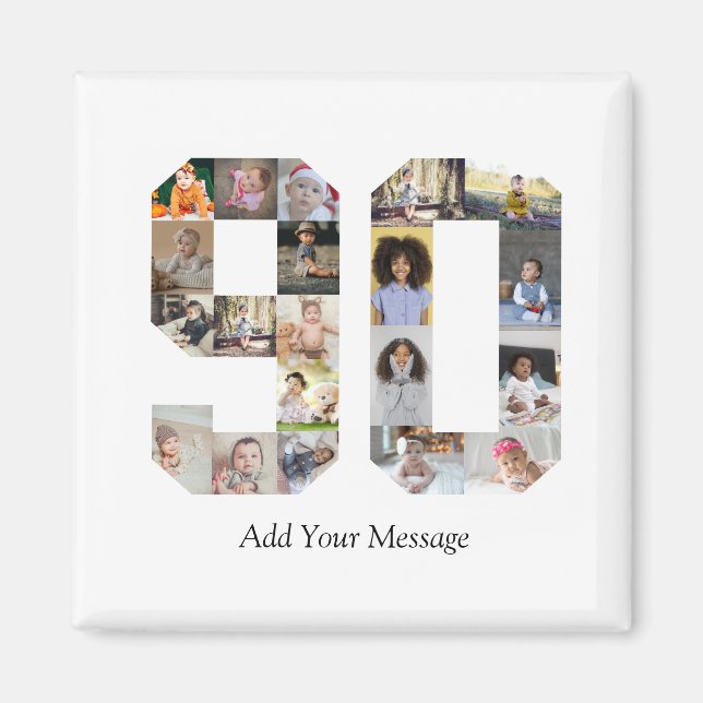 Zahl 90 FotoCollage Magnet (Vorne)