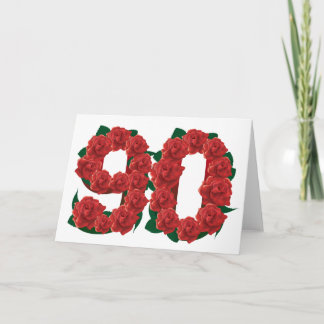 Zahl 90 oder 90.-Geburtstags-Rote Rosen Karte