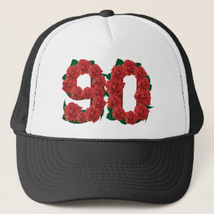 Zahl 90 oder 90.-Geburtstags-Rote Rosen Truckerkappe