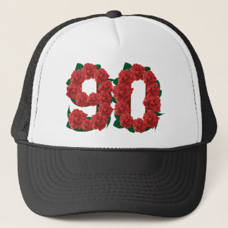 Zahl 90 oder 90.-Geburtstags-Rote Rosen Truckerkappe