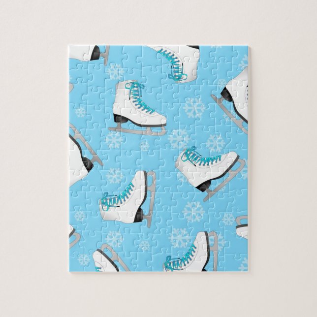 Zahl Skaten - Eis-Skate blau mit Schneeflocken Puzzle (Vertikal)